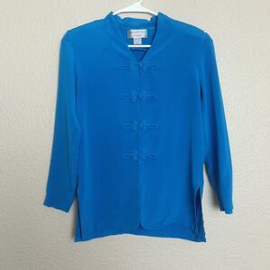 VTG Adrianna Papell Royal Blue blazer Women's jacket size 4‎ petite 100% silk